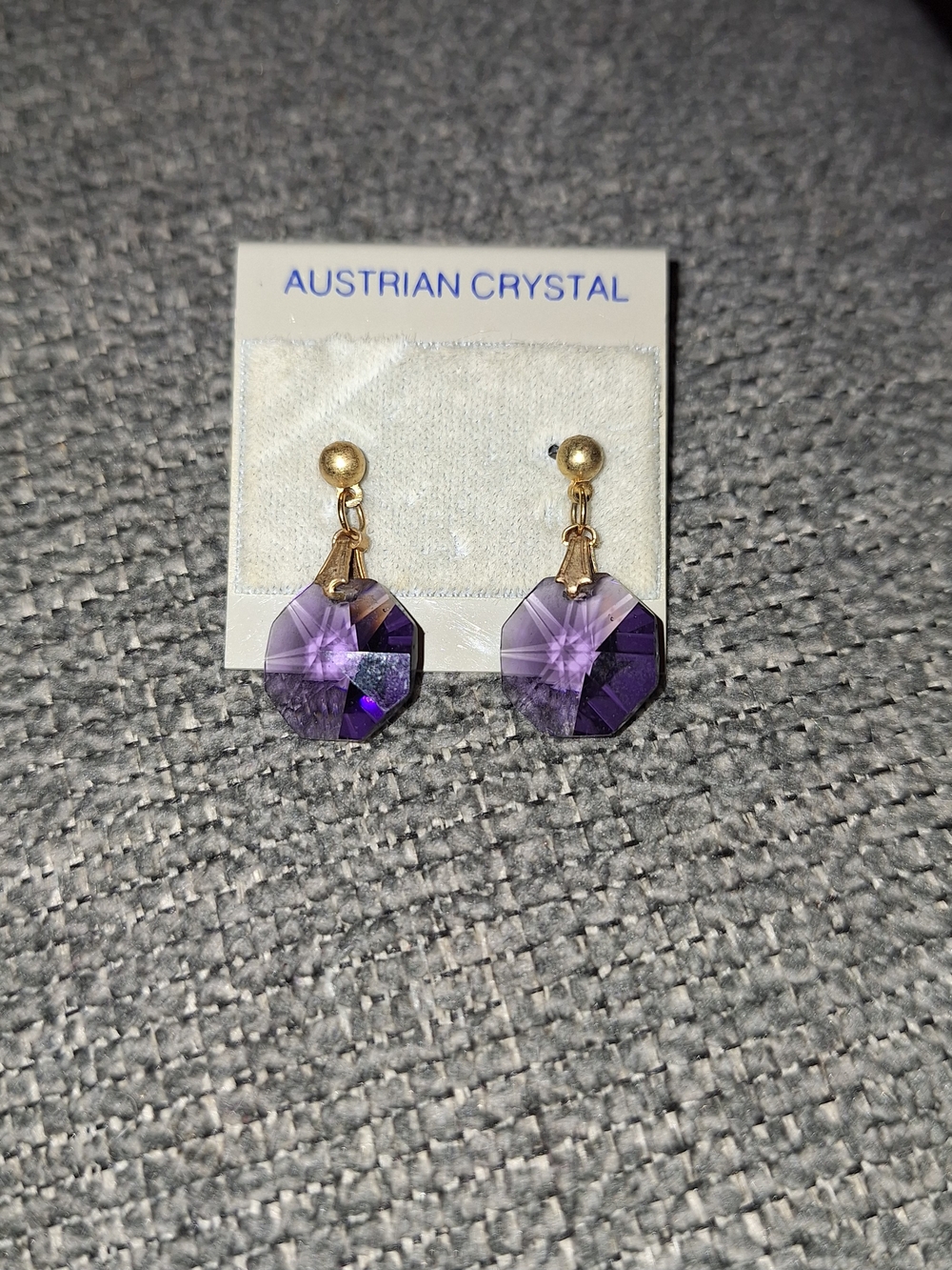 Purple Octagon Drop Earrings with Gold-Tone Posts